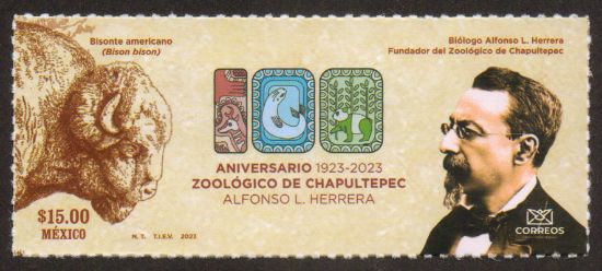 Imagen de Timbre postal: 100 Años del Zoológico de Chapultepec, Alfonso L. Herrera