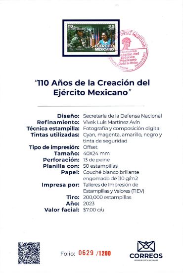Imagen de Timbre postal: 110 Años de la Creación del Ejército Mexicano