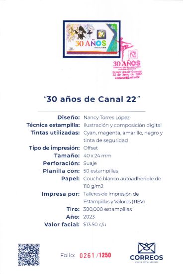 Imagen de Timbre postal: 30 años del canal 22