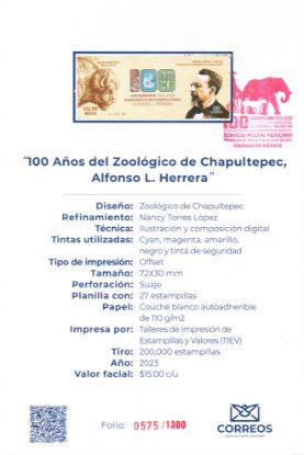 Imagen de Timbre postal: 100 Años del Zoológico de Chapultepec, Alfonso L. Herrera