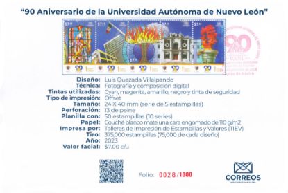Imagen de Timbre postal: 90 Aniversario de la Universidad Autónoma de Nuevo León