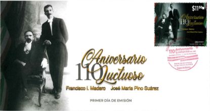 Imagen de Timbre postal: 110 Aniversario luctuoso de Francisco I. Madero y José María Pino Suárez