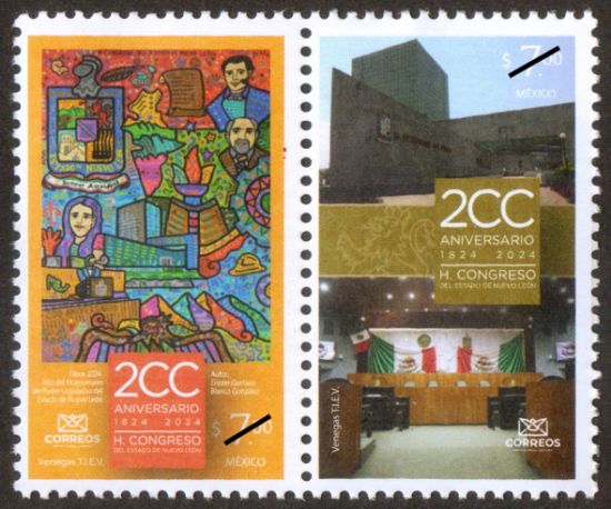 Imagen de Timbre postal: 2024, Año del Bicentenario del Poder Legislativo del Estado de Nuevo León