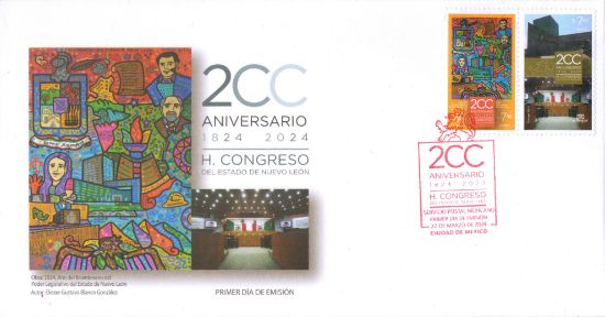 Imagen de Timbre postal: 2024, Año del Bicentenario del Poder Legislativo del Estado de Nuevo León