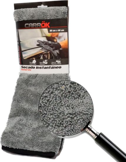 Imagen de CarrOk Toalla Secado de Microfibra Grande 90 X 60 cm Extra Suave No Raya el Auto o Moto para Lavado o Secado Automotriz