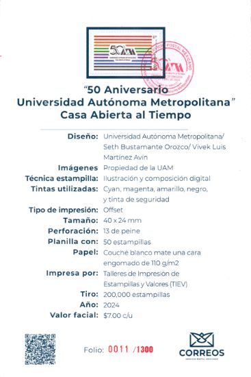 Imagen de Timbre postal: 50 aniversario de la Universidad Autónoma Metropolitana