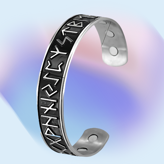Imagen de 1 Brazalete Vikingo Poderosas Runas 3D Protectoras CURADO Ajustable de ACERO  