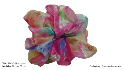 Imagen de MAXI SCRUNCHIE  CHIFON MULTICOLOR ROSA -VERDE