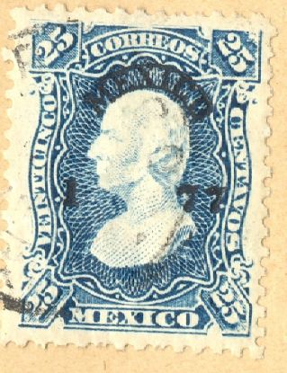 Imagen de Estampilla siglo XIX Hidalgo 1877 distrito  México Azul 25 centavos