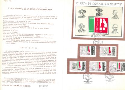 Imagen de HOJA CARNET PRIMER DÍA 75 ANIVERSARIO REVOLUCIÓN MEXICANA 1985