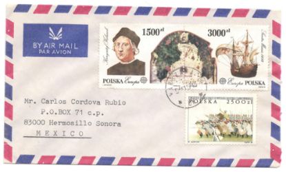 Imagen de SOBRE CON ESTAMPILLAS DE POLONIA CIRCULADO ENVIADO A MÉXICO 1994 COLON DESCUBRIMIENTO DE AMÉRICA