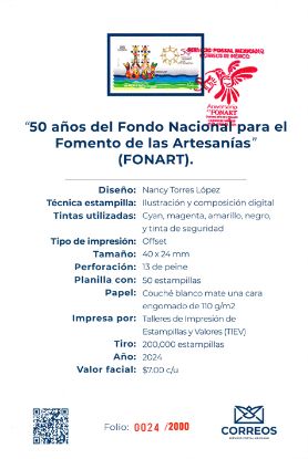 Imagen de Timbre postal: 50 Años del Fondo Nacional para el Fomento de las Artesanías FONART
