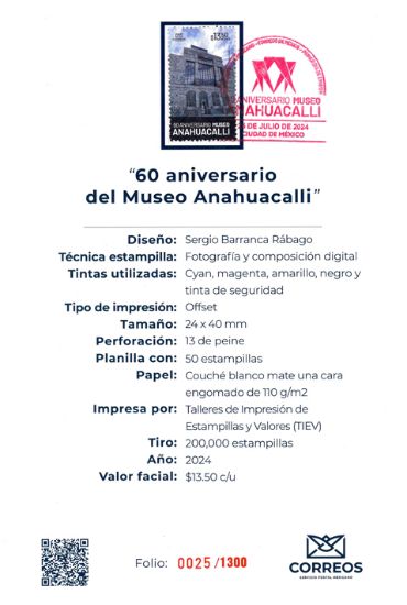 Imagen de Timbre postal: 60 Aniversario del Museo Anahuacalli