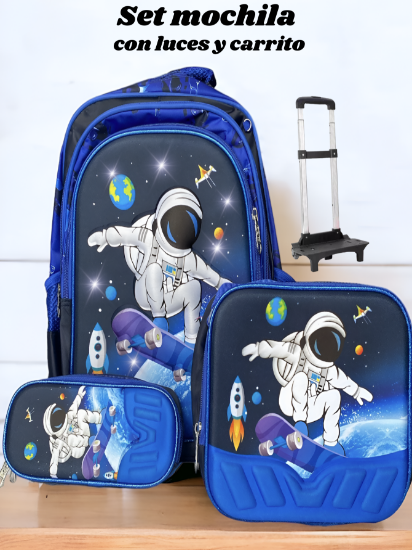 Imagen de Mochila combo Escolar Con Luz Led, Lonchera Y Lapicera Niños