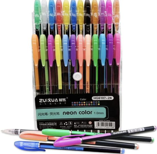 Imagen de 12-24 Bolígrafos Plumas Gel Neon Colores Escolar Oficina