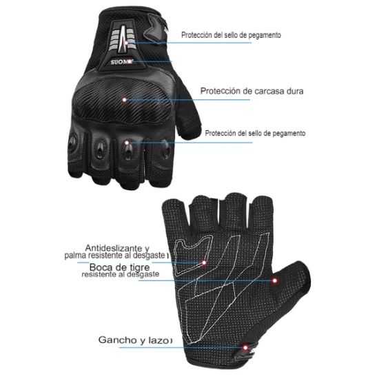 Imagen de Guantes sin dedos negro fibra tela motocicleta accesorios protectores medio dedo ciclismo Motocross