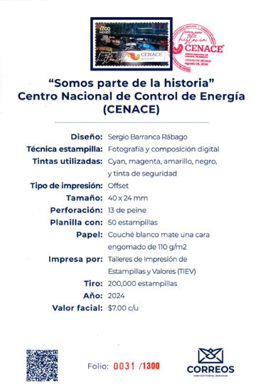 Imagen de Timbre postal: Somos parte de la historia, Centro Nacional de Control de Energía (CENACE)