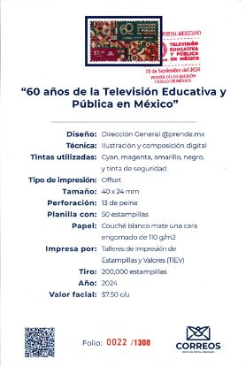 Imagen de Timbre postal: 60 años de la Televisión Educativa y Pública en México