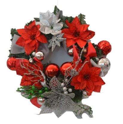 Imagen de Corona navideña color rojo con plateado