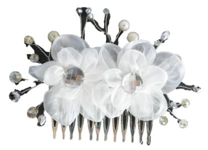 Imagen de tocado flores organza comunion graduacion peineta flores 