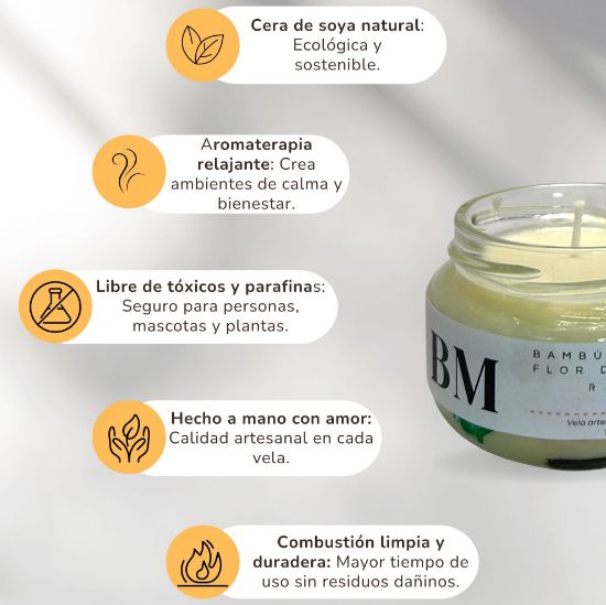 Imagen de Vela Artesanal y Aromática – Bambú, Flor de Naranjo y Maderas Preciosas 100g