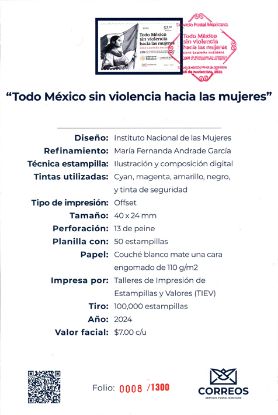 Imagen de Timbre postal: Todo México, sin violencia hacia las mujeres