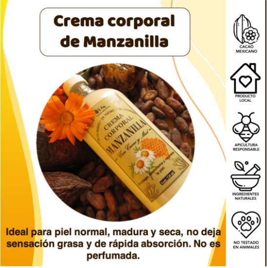 Imagen de Crema Corporal Artesanal de Cacao, Manzanilla y Miel (250 ml)