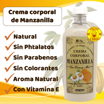 Imagen de Crema Corporal Artesanal de Cacao, Manzanilla y Miel (250 ml)
