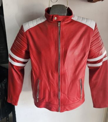 Imagen de Chamarra Piel Color Roja con vivos blancos