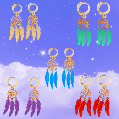 Imagen de 1 Par de Atrapasueños Color Dorado Alta Durabilidad en Arracaditas Color Dorado para Escoger CUPF&=X1**