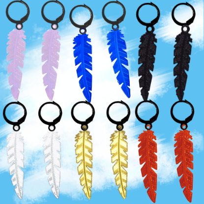 Imagen de 1 Par de Plumas Etnicas Grandes Acero en Arracaditas Acero Color Negro Alta Durabilidad+5 Modelos y Colores Para Escoger CUPF&=X1PLu