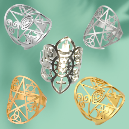 Imagen de +3 Modelos y Colores  Anillo de Acero Inoxidable con  6 Poderosísimos Símbolos  de Protección -AJUSTABLE x1ani
