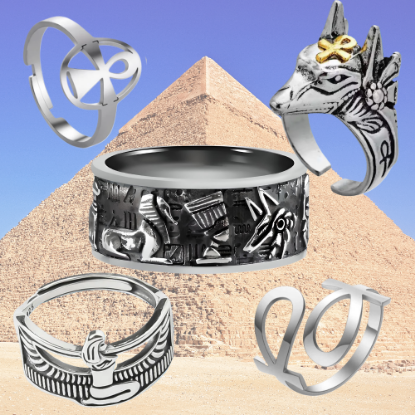 Imagen de 1 Anillo  Egipcio 9 Modelos para Escoger ( Escarabajo, Ank, Ojo de Horus, Anubis, Esfinge, Osiris, Bastet, IBIS, Rha) a Escoger  con  Poderosa Simbolo  deProteccion Activada Ajustable Alta Durabilidad de Uso Rudo X12Egip