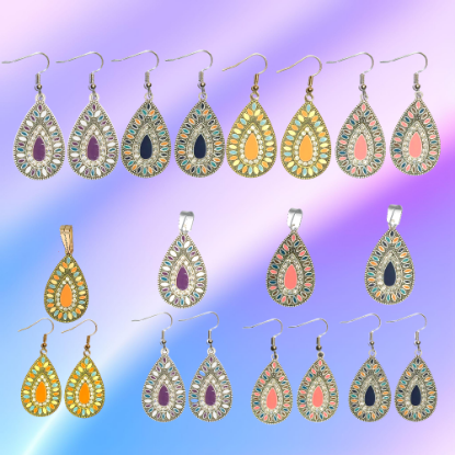 Imagen de Elegantes Dije(s)  en 1 Par Aretes o  en Juego Alta Durabilidad Gota Grande 35x25mm + Incrustaciones Cristal Zirconia Para Toda Ocasion +9 MOdelos a Escoger x1aregg