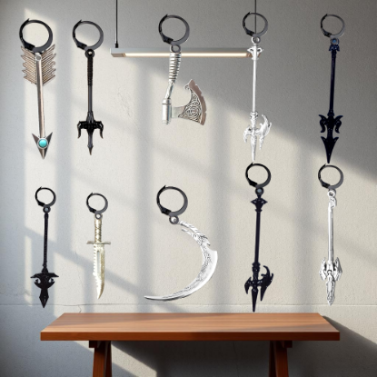 Imagen de 1 dije Espada o Lanza o Hacha o Flecha Larga en Arracadita Negra+ de 10 Modelos y Color para Escoger  x1-4