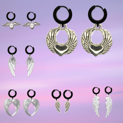 Imagen de Hermosas Alas de angel en 1 Par de Arracadas Negras Verdaderas o Aretes Negros+ de 10 Modelos para Escoger x1-7
