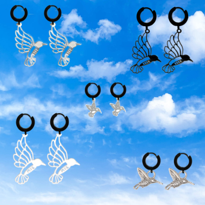 Imagen de 1 Par de Bonitos Colibries en Aretes Negros o Arracadas Negras Verdaderas Acero  Alta Durabilidad +5 Modelos y Colores para Escoger X1-9