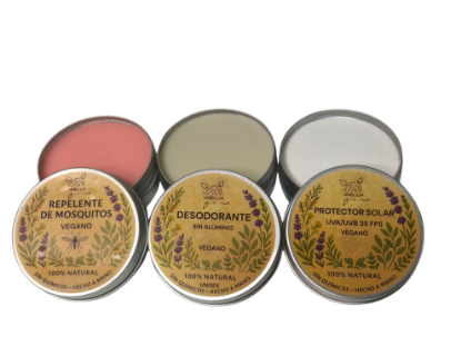 Imagen de Protector solar, desodorante y repelente "Naturales, veganos y sólidos".