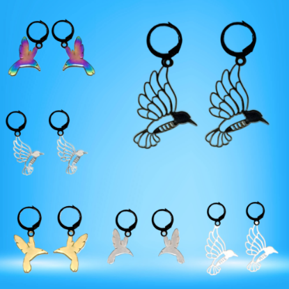 Imagen de 1 Par de Bonitos Colibries en Arracaditas Acero Color Negro Alta Durabilidad +5 Modelos y Colores para Escoger x1colib-Lopi