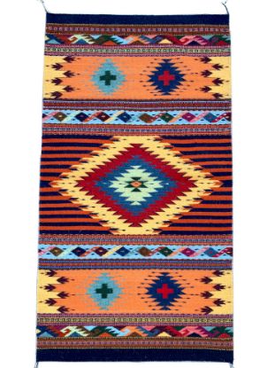 Imagen de Tapete tejido Zapoteco con diseño geografrico  y de varios colores  80x150 cm 