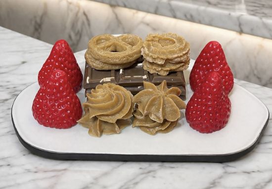 Imagen de Cajita con ceras aromáticas: fresas, galletas y tabletas de chocolate