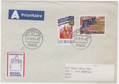 Imagen de SOBRE CIRCULADO DE LUXEMBURGO A MEXICO 1993 ESTAMPILLAS PARLAMENTO Y BANDERA UNION EUROPEA
