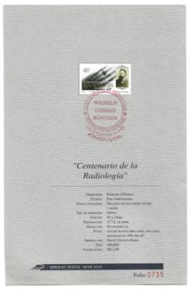 Imagen de HOJA CARNET PRIMER DIA ESTAMPILLA CENTENARIO DE LA RADIOLOGIA  1995
