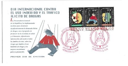 Imagen de SOBRE PRIMER DIA EMISION  SE TENANT ESTAMPILLAS LUCHA CONTRA LAS DROGAS 1995 MEXICO