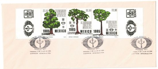 Imagen de SOBRE PRIMER DIA EMISION ESTAMPILLAS MEXICANAS CONGRESO FORESTAL EMITIDAS EN 1985 EN SE TENANT 