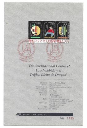 Imagen de HOJA PRIMER DIA EMISION SE TENANT ESTAMPILLAS LUCHA CONTRA LAS DROGAS 1995 MEXICO