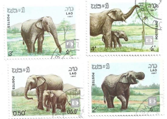 Imagen de ESTAMPILLAS DE LAOS FAUNA ELEFANTES 1987