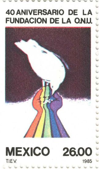 Imagen de ESTAMPILLA MEXICO DE LOS 40 AÑOS DE LA FUNDACION DE LA ONU 1985
