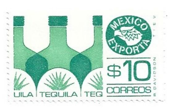 Imagen de ESTAMPILLA MEXICO EXPORTA TEQUILA $10.00 PAPEL CEBOLLA 3RA SERIE  NUEVA