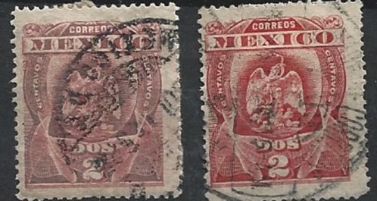 Imagen de ESTAMPILLAS MEXICO AGUILITAS DE PORFIRIO DIAZ 1900 2C ROJO Y ROSA USADAS
